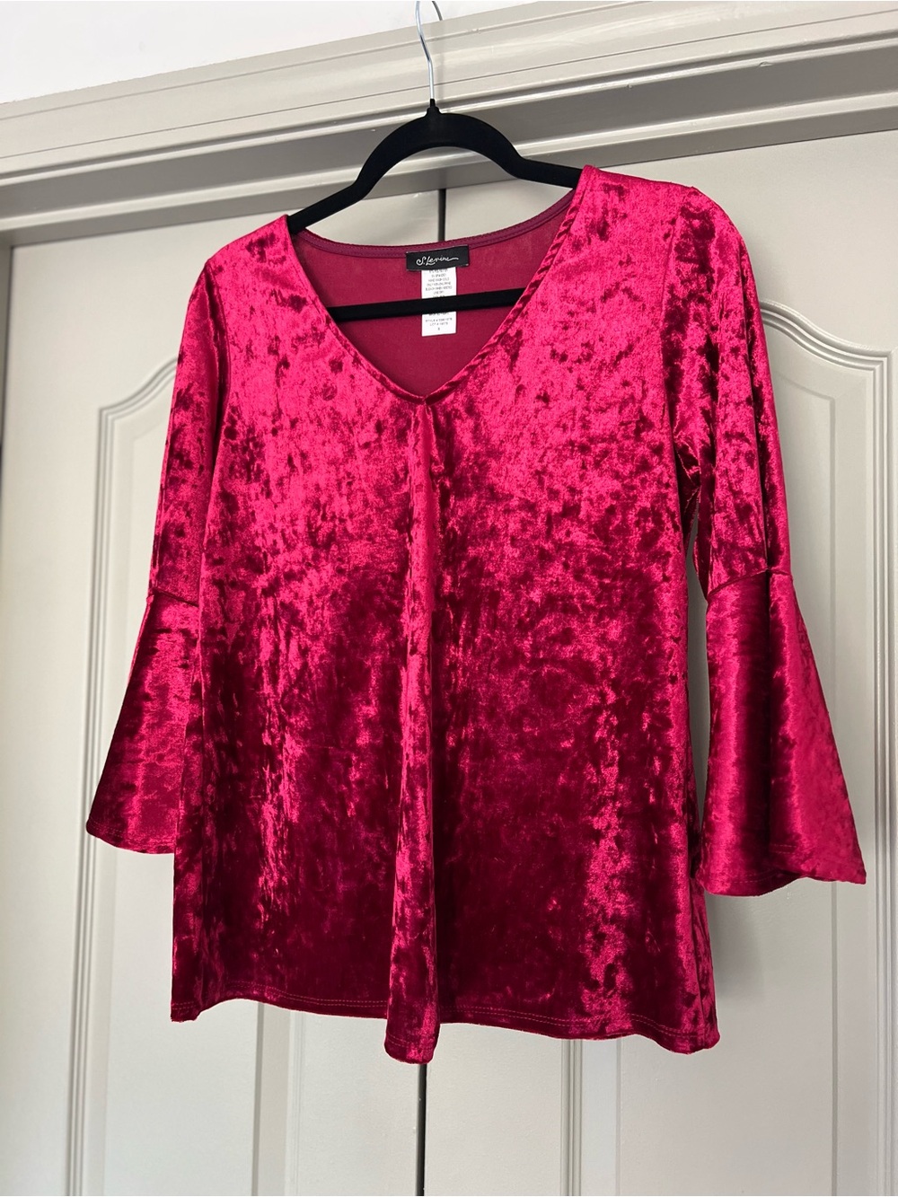 S. Levine Crushed Velvet Bell Sleeve Top | Y2K Boho Whimsigoth Burgundy | Small